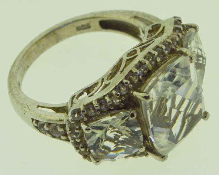 Sterling Silver Three Stone White Topaz Cushion Cut Ring