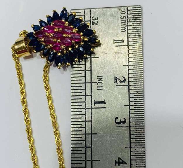14kt Solid Yellow Gold, Ruby & Blue Sapphire Necklace