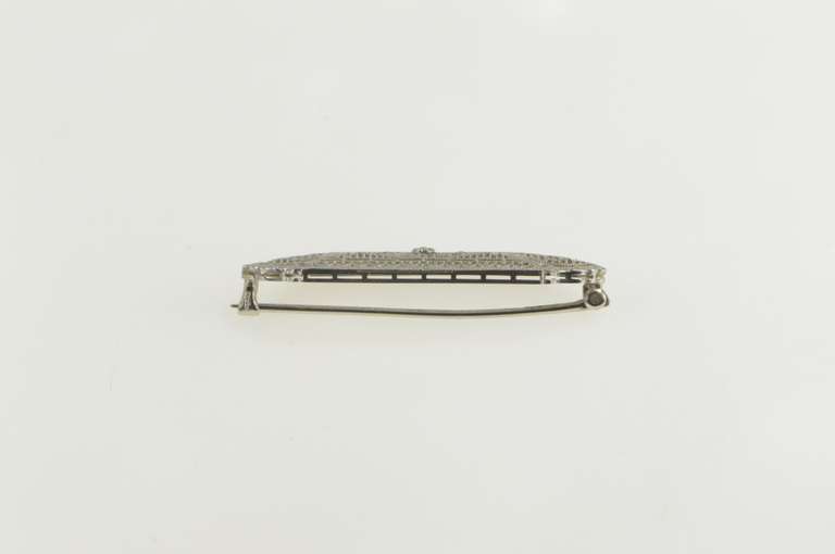 10K White Gold Art Deco Filigree Ornate Floral Bar Pin/Brooch