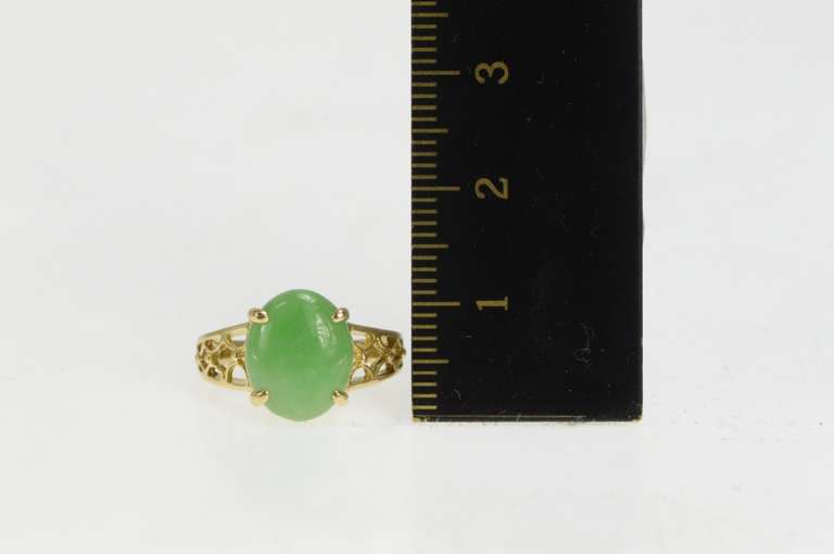 14K Yellow Gold Jadeite Retro Scalloped Lattice Statement Ring