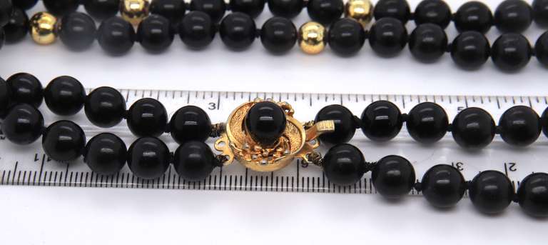 Double Row Black onyx and Gold Plated Necklace