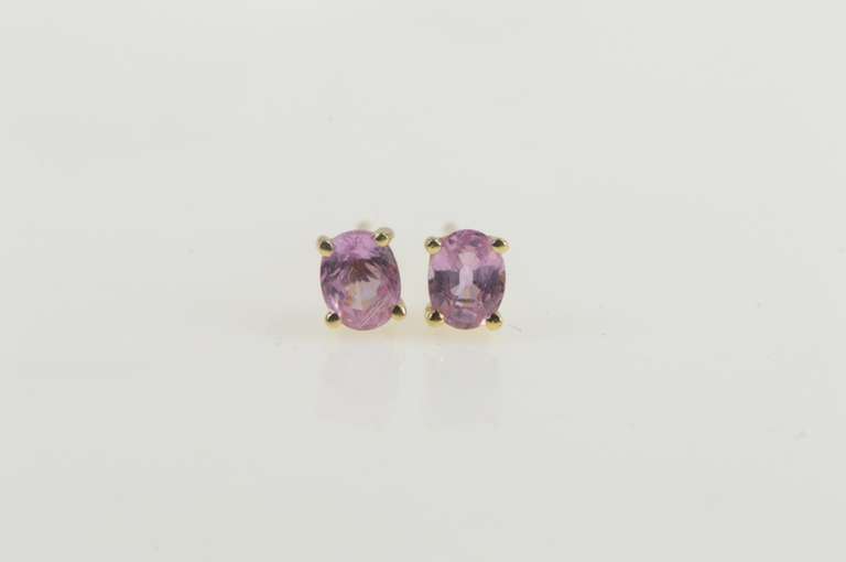14K Yellow Gold Oval Pink Topaz Solitaire Simple Stud Earrings