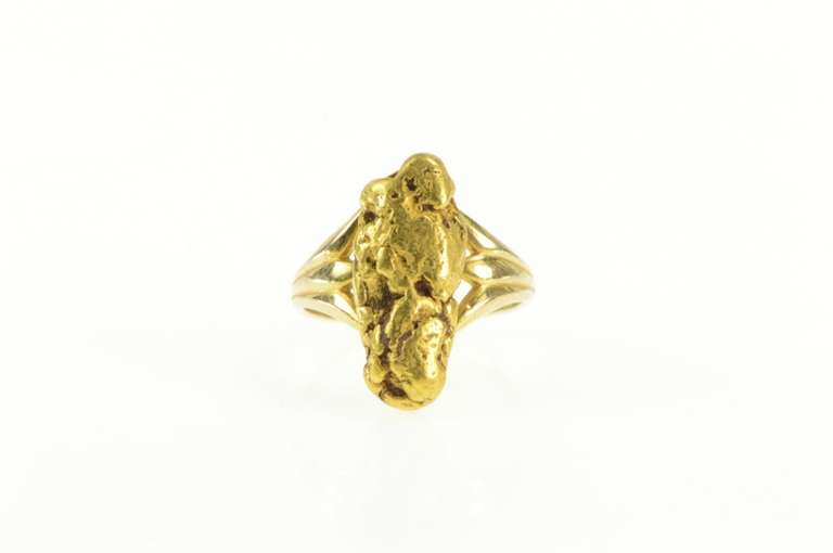14K Yellow Gold Raw Textured Nugget Pebble 14k Cluster Ring