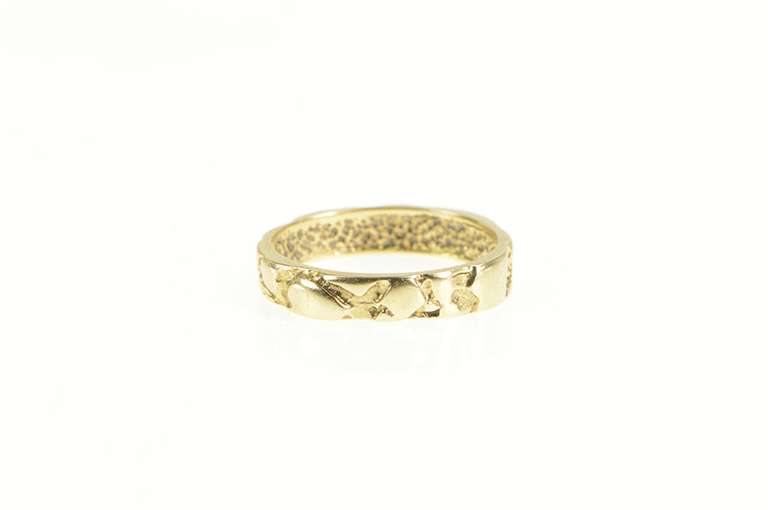 10K Yellow Gold Textured Raw Abstract Nugget Cluster Band Ring
