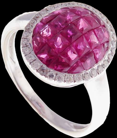 Illustrious Oval Ruby Cluster 18k White Gold Ring with Diamonds
