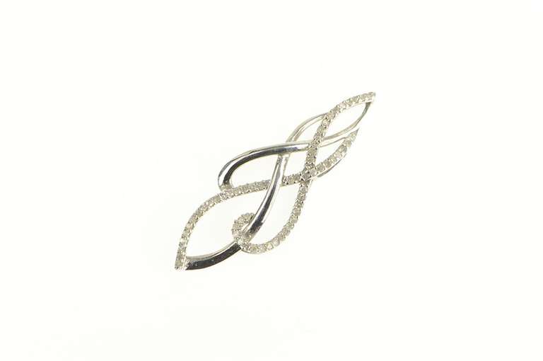10K White Gold 0.30 Ctw Diamond Encrusted Wavy Loop Swirl Pendant