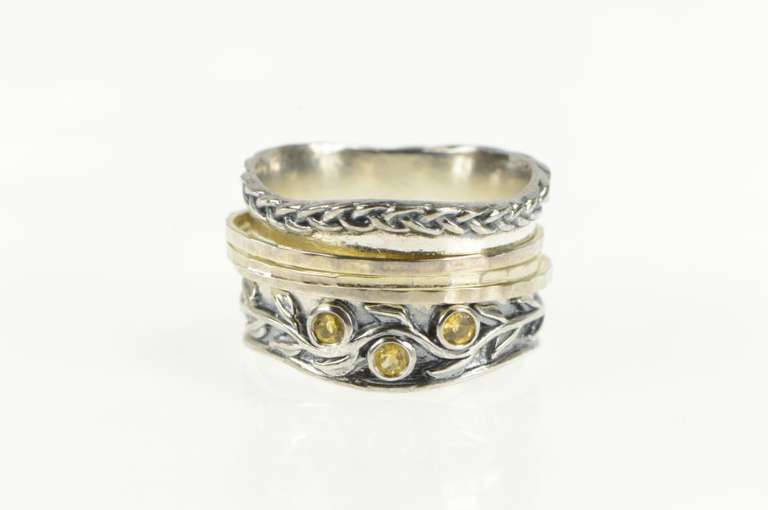Sterling Silver Two Tone Ornate Natural Vine Spinner Band Ring