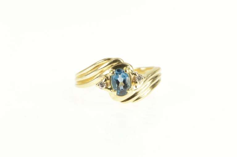 14K Yellow Gold London Blue Topaz Diamond Bypass Engagement Ring