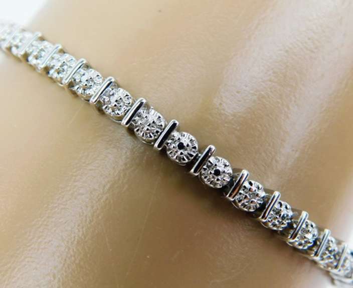 Pretty Sterling Silver Floral Tennis Bracelet
