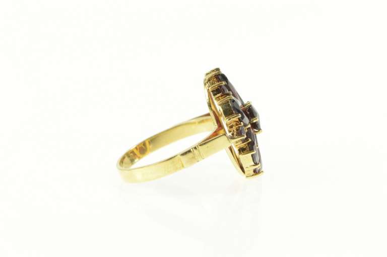 14K Yellow Gold Retro Ornate Pear Garnet Halo Cluster Ring