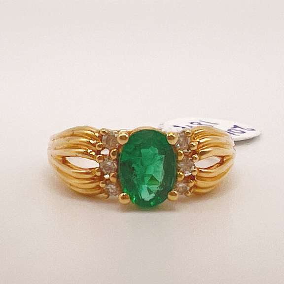 18kt Yellow Gold, Emerald, & Diamond Ring