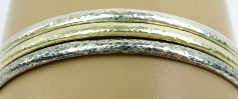 Set of 3 Sterling Silver Hammered Bangle Bracelets