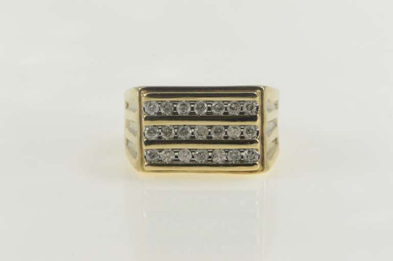 10K Yellow Gold 0.75 Ctw Diamond Squared Men's Statement Ring