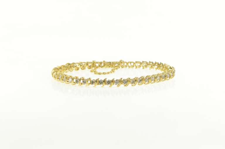 14K Yellow Gold 3.08 Ctw Diamond Wavy Link Classic Tennis Bracelet