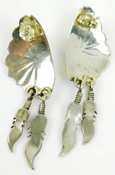 Vintage Sterling Navajo Turquoise Feather Earrings