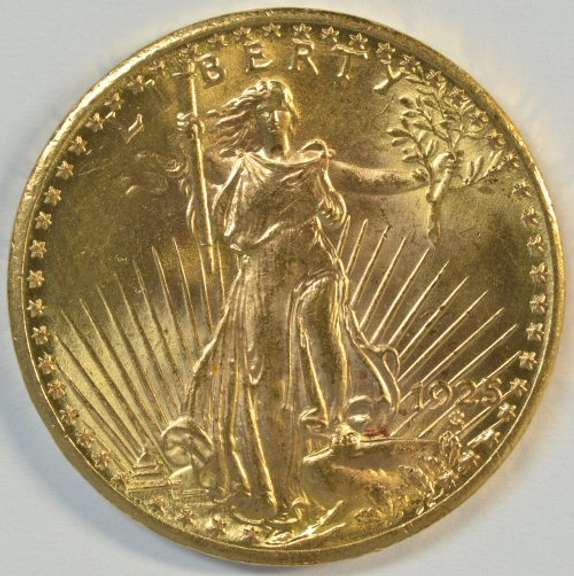 Nearly Gem BU 1925 St. Gaudens $20 Gold Piece