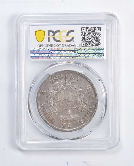 Genuine AU Detail 1885-So Chile 1 Peso - Chop Mark - Graded PCGS