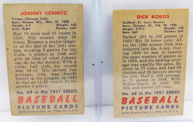 2 Bowman 1951 Baseball Cards