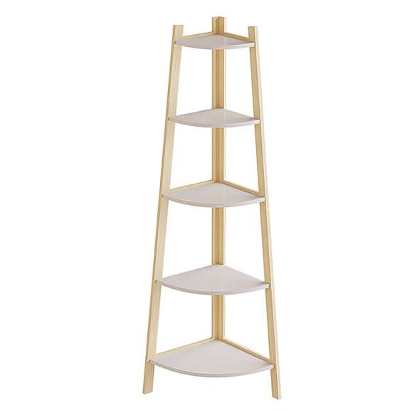 Corner Ladder Shelving Unit 5 Tier Leaning Bookcase