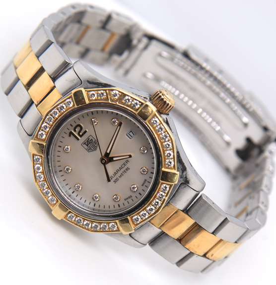 Tag Heuer Aquaracer Mop Diamond Dial Quartz 26mm 2 Tone Watch