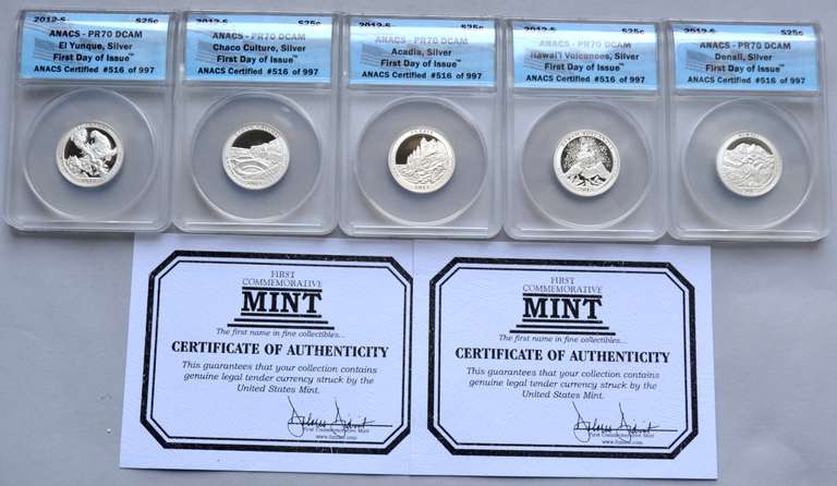 2012 Cased Silver Quarter Proof 70 National Parks Set .