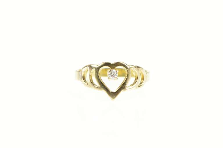 14K Yellow Gold Diamond Inset Heart Love Symbol Band Ring