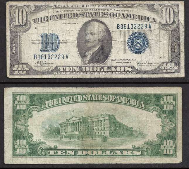 $10 1934-C Silver Certificate circulated