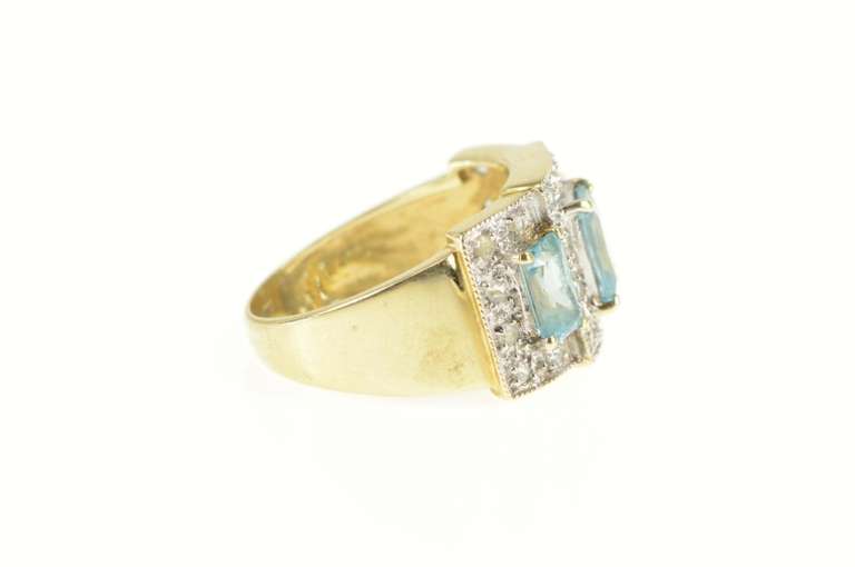 10K Yellow Gold Emerald Blue Topaz Diamond Halo Engagement Ring