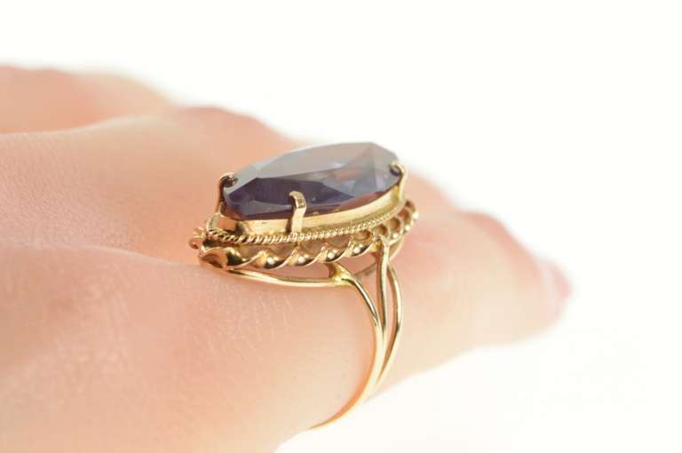 10K Yellow Gold Oval Marquise Amethyst Ornate Cocktail Ring
