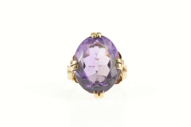 14K Yellow Gold Victorian Oval Amethyst Ornate Cocktail Ring