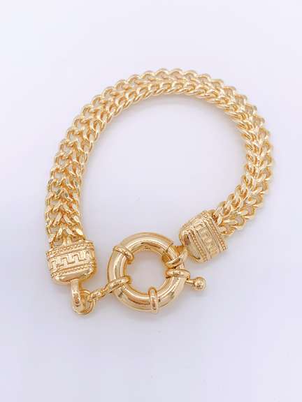 Fancy Italian Made 18kt Gold Plated Greek Key Design Bracelet