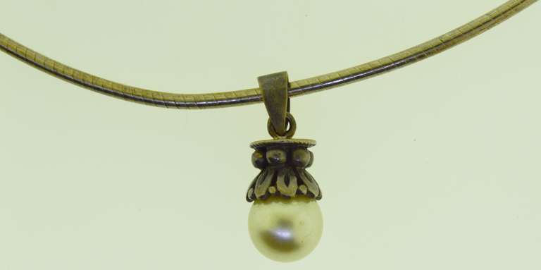 Vintage Sterling silver Collar Snake Chain With Drop pearl Pendant