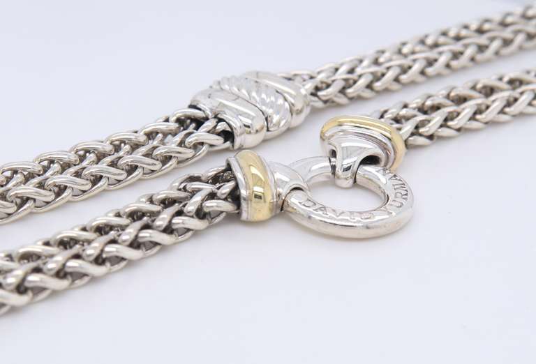 David Yurman 2 Tone Double Wheat Row Chain Necklace