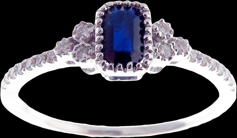 Regal Sole Sapphire 18k White Gold Ring with Studded Diamonds
