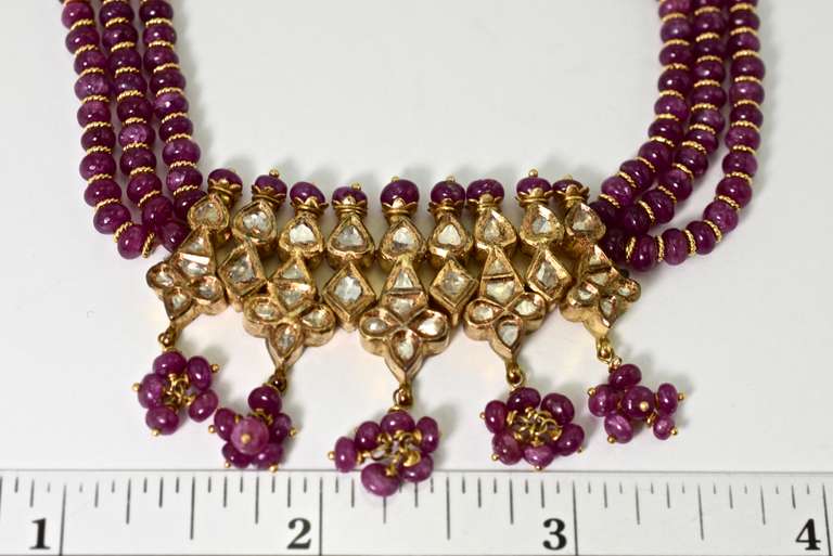 Exquisite Ruby, Diamond, and 21K Gold Indian Necklace