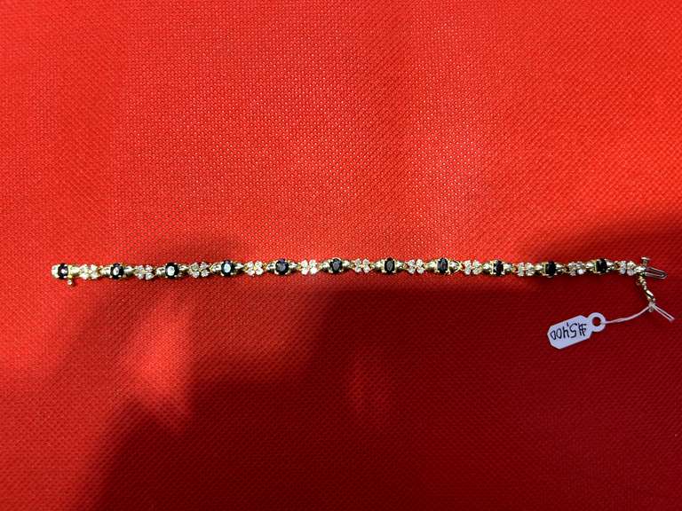 LADIES 14K YELLOW GOLD DIAMOND AND SAPPHIRE BRACELET 