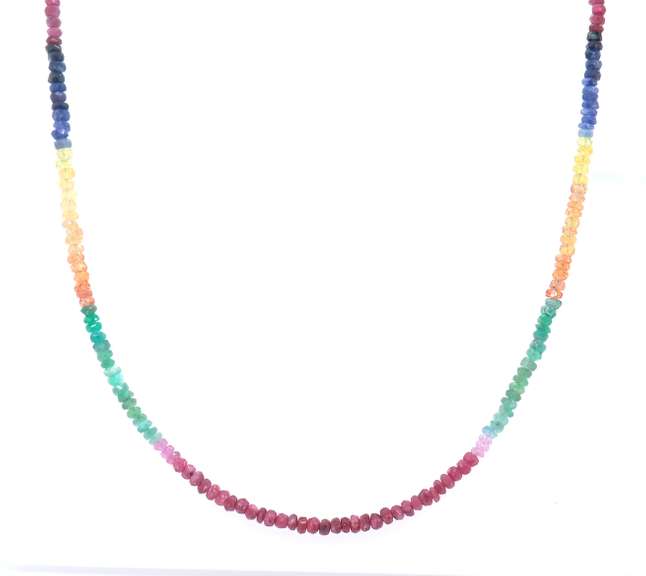 Handsome Ruby, Sapphire and Emerald Bead Necklace