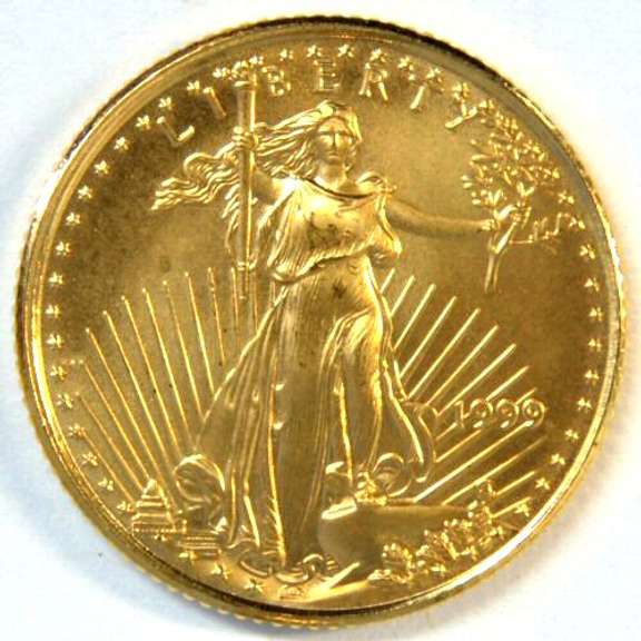 Much scarcer Gem BU 1999 $5 American Gold Eagle coin