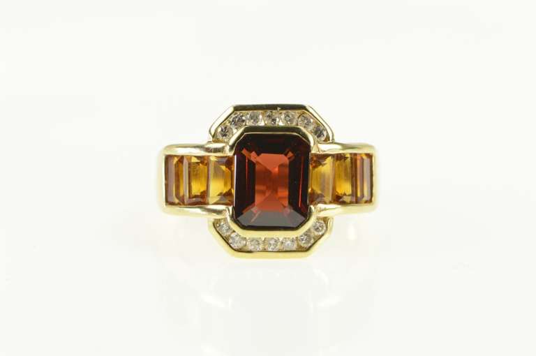 14K Yellow Gold Emerald Garnet Diamond Halo Citrine Ring