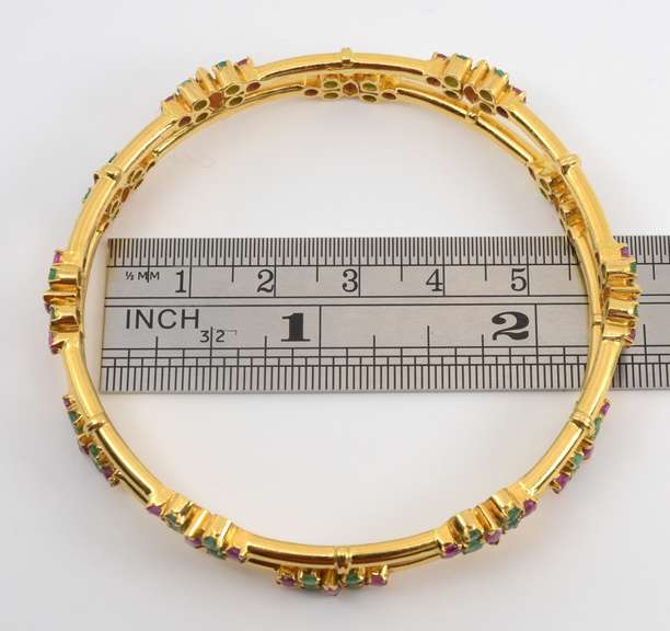 Exciting Pair of 21K Emerald & Ruby Bangles