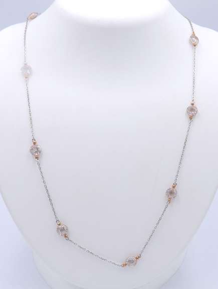 Sterling Silver Crystal Beads Chain Necklace