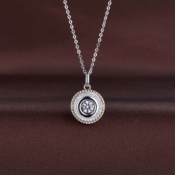 Detailed Round Two tone Dancing Stone Pendant