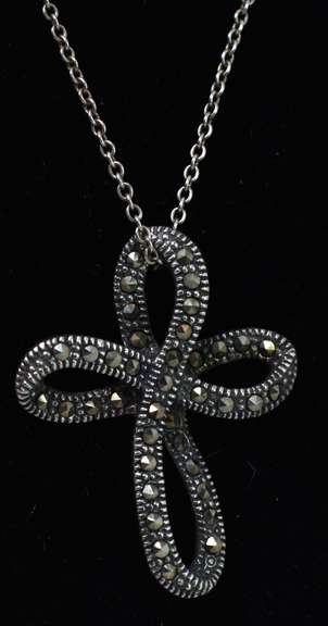 Sterling Silver And Marcasite Cross Necklace