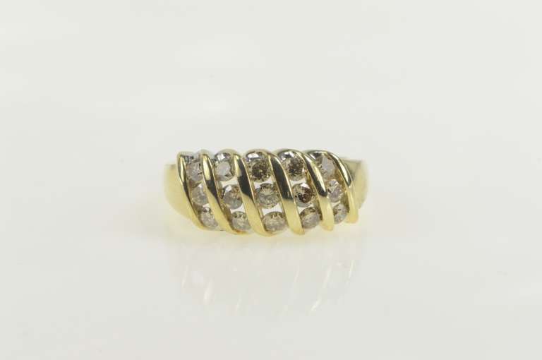 10K Yellow Gold 0.90 Ctw Fancy Diamond Striped Statement Band Ring