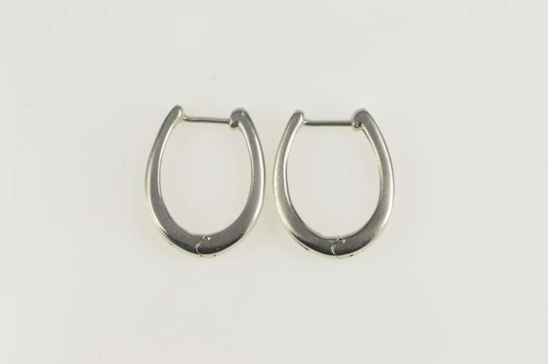 14K White Gold 0.38 Ctw Diamond Channel Inset Oval Hoop Earrings