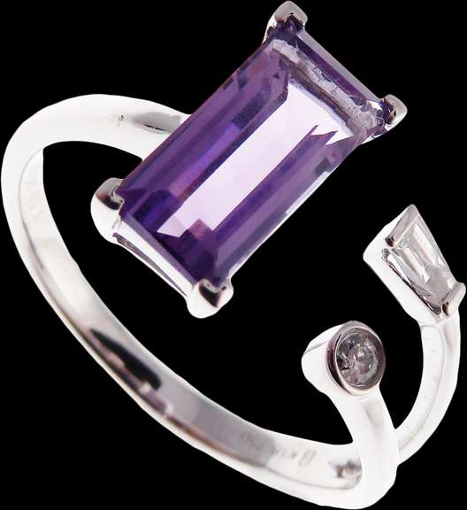 Radical Amethyst and Diamond 18k White Gold Ring