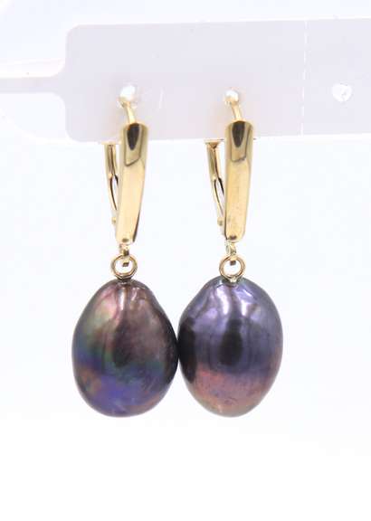 Handsome Yellow Gold Fresh Water Pearl Drop Earrings