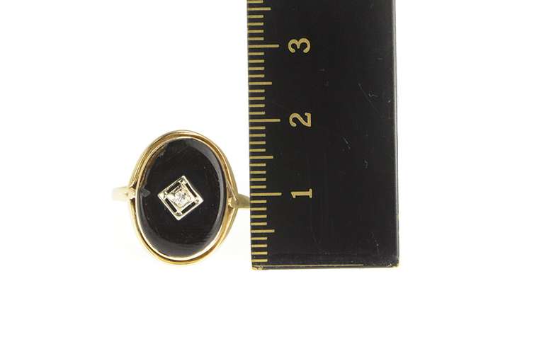 14K Yellow Gold Diamond Inset Ornate Black Onyx Cocktail Ring