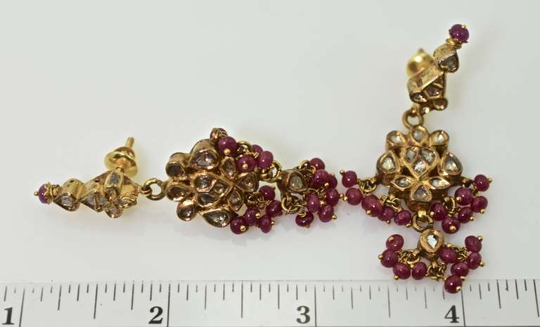 Valuable 21K Gold, Ruby, and Diamond Indian Earrings