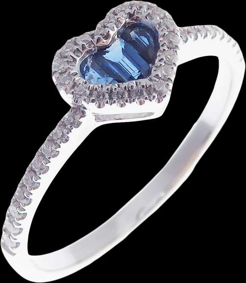 Diamond Rimmed Sapphire Heart 18k White Gold Ring